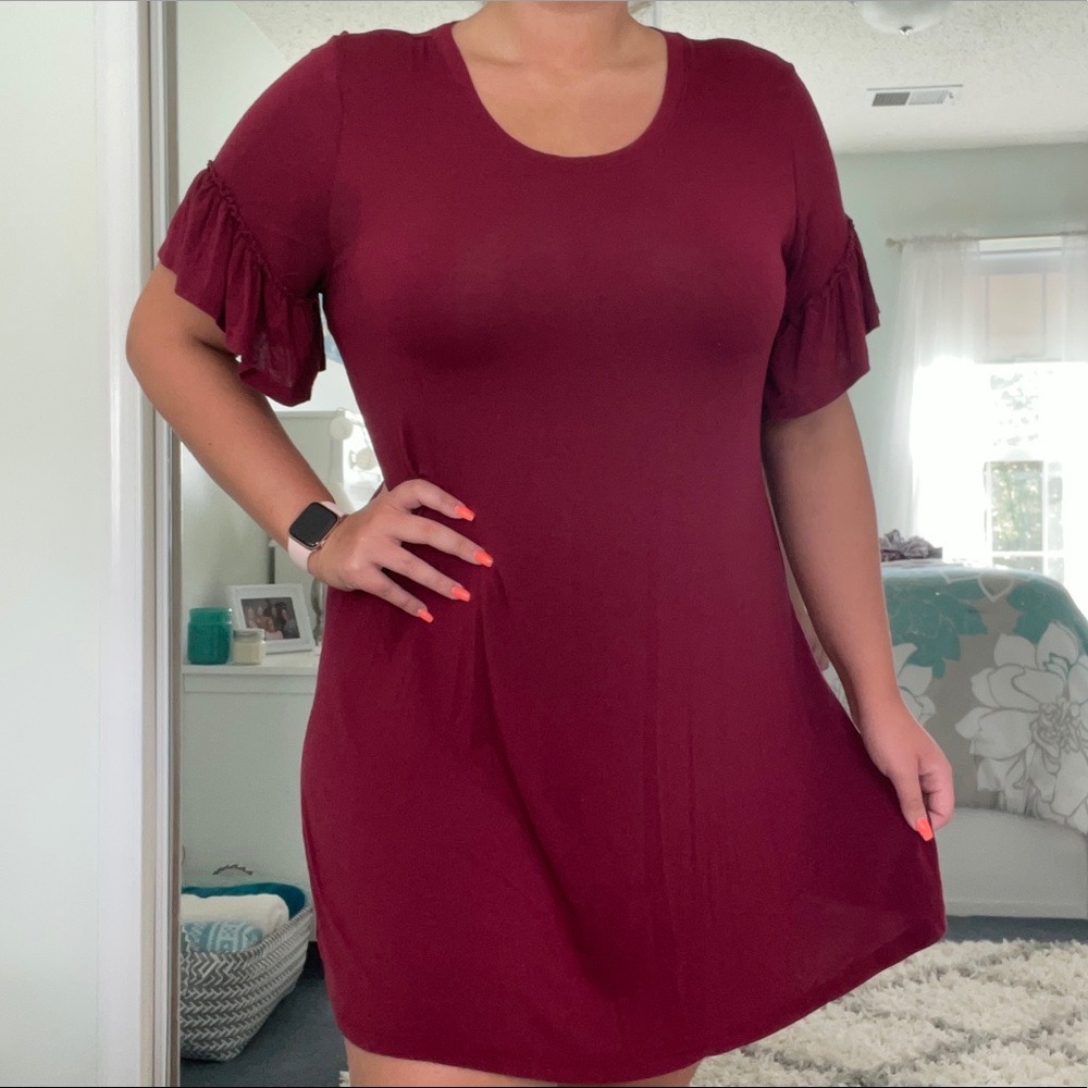 Ruffle Sleeve Tee Shirt Dress